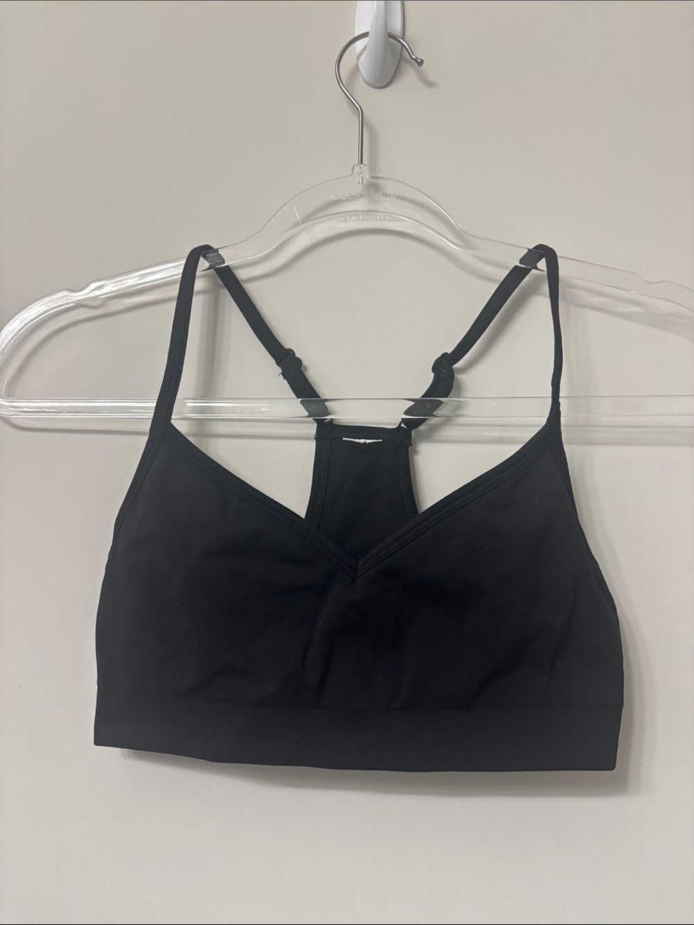 Fabletics Black V-Neck Strappy Racerback Light Support Sports Bra